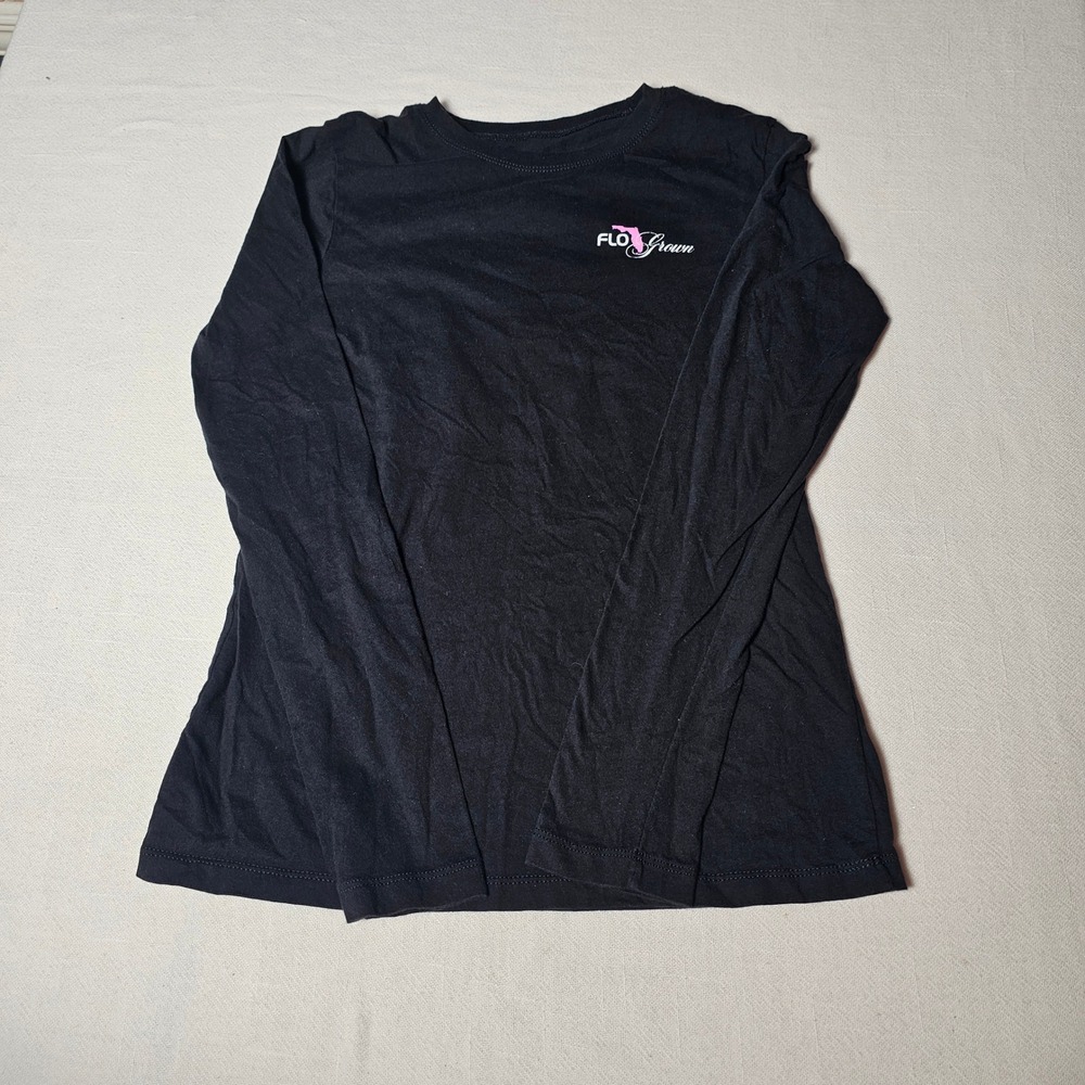 FloGrown Black Long Sleeve Graphic Tee Happiness Comes In Waves Sunset Large